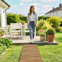 Outsunny Holz-Gartenweg 120x38 cm Gerade, aufrollbarer Steg für Außenbereich, wetterfest, verkohltes Finish(m-5)