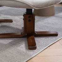 HOMCOM Linen Swivel Recliner Chair with Footstool, Upholstered Reclining Armchair with Wooden Base for Living Room, Light Grey(m-14)