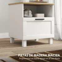 HOMCOM Juego de 2 Mesitas de Noche Mesillas de Noche con Cajón Compartimento Abierto Patas de Madera 45x38x50 cm Blanco(m-7)