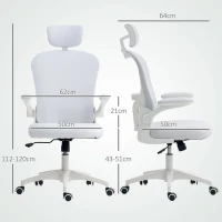 Vinsetto Silla de Oficina de Malla con Respaldo Alto Reposacabezas Ajustable Soporte Lumbar 4D 62x64x120 cm Blanco(m-3)