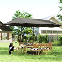 Outsunny Parasol de jardin exterieur parasol double rectangulaire 4,6L x 2,7l x 2,4H m avec ouverture fermeture manivelle, sacs de lestage et base inclus, pour balcon, piscine, gris(m-10)