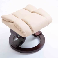 HOMCOM 360° Swivel Recliner Chair with Footstool, PU Leather Manual Recliner Armchair with Footstool, Solid Wood Base, Upholstered Reclining Chair for Living Room, Bedroom, Office, Cream(m-10)