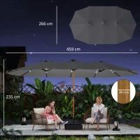 Outsunny Ombrellone Doppio da Giardino con 48 Luci LED, Base a Croce, Manovella, Sacchi di Sabbia e Copertura Protettiva, 4,6x2,6 m, Grigio Chiaro(m-3)