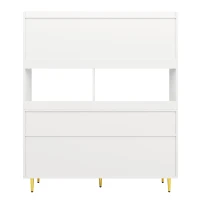 Armario alto para comedor, con puertas de cristal perforado, decoración dorada y amplio almacenamiento por niveles, 145x39x171 cm, Blanco(m-10)