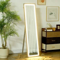 HOMCOM Grand miroir pleine longueur, miroir mural ou sur pied rectangulaire, 40 x 160 cm avec éclairage LED 3 couleurs, gris(m-10)