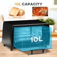 HOMCOM Mini-Piekarnik Toster, 1 Blacha do Pieczenia, 1 Ruszt Grillowy, Funkcja Timera, 36,5 cm x 26 cm x 22 cm, Czarny(m-4)