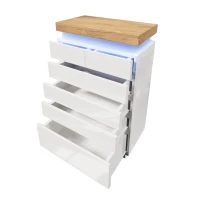 Cassettiera 6 cassetti con illuminazione a LED e spazio portaoggetti, 73x39x115 cm, Bianco(m-8)