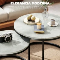 HOMCOM Juego de 2 Mesas de Centro Mesas Nido Moderna Mesitas Auxiliares Redondas Efecto Mármol Marco de Metal Gris(m-4)