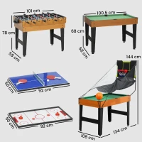 SPORTNOW 5-in-1 Multispiel-Tisch, 53 Zubehör-Teile, Tischfußball, Tischhockey , Tischtennis, Billard, Basketball, Walnuss(m-3)