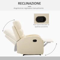 HOMCOM Fotoliu Relax Rabatabil cu Taburet in Piele Ecologica,Crem(m-7)