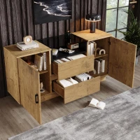 Comodă-sideboard cu 2 sertare, 2 dulapuri cu înălțime reglabilă și compartiment deschis, 140x40x70 cm, Culoare naturală(m-5)