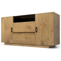 Comodă-sideboard cu 2 sertare, 2 dulapuri cu înălțime reglabilă și compartiment deschis, 140x40x70 cm, Culoare naturală(m-11)