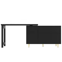 360° giratorio mesa alta de diseño extensible con tablero abatible, armario de almacenamiento con puerta de ratán + estantería abierta, 107x40x71,4 cm, Negro(m-8)