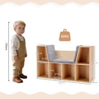 HOMCOM Kinderboekenkast 2-in-1 Kinderrek Speelbank 103 cm incl. Kussens Grijs Naturel(m-3)