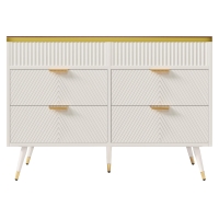 Comodă cu 6 sertare și sticlă chihlimbar, dulap înalt pentru dormitor și living, 120x40x76 cm, Alb