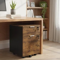 HOMCOM Two-Drawer Lockable Filing Cabinet - Black and Rustic Brown(m-9)