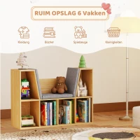 HOMCOM Kinderboekenkast 2-in-1 Kinderrek Speelbank 103 cm incl. Kussens Grijs Naturel(m-4)