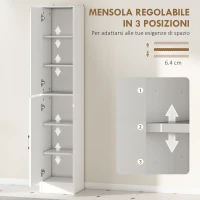 kleankin Mobile Colonna Bagno in Legno a 5 Ripiani con Anta a Specchio Apribile, 32x28x162 cm, Bianco(m-5)