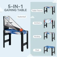 SPORTNOW 5-in-1 Multi Games Table, with Pool, Table Tennis, Basketball, Hockey, Archery, Blue(m-4)
