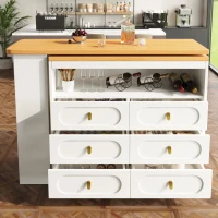 Mesa de bar extensible con 360°-función giratoria, 6 cajones y estante lateral para aperitivos, 137-203x39x90 cm, Blanco(m-6)