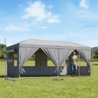 Outsunny Cenador Plegable 3x6 m con Altura Ajustable y Protección UV50+, Gris Oscuro(m-3)