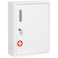 kleankin Armadietto Medicinali a Parete con 2 Ripiani e 2 Chiavi, in Acciaio, 40x15x53.5 cm, Bianco(m-11)