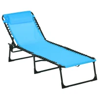 Outsunny Ligstoel, opvouwbaar, ademende bekleding, metalen frame, 189 x 58 x 30 cm, Blauw(m-1)