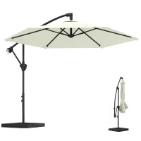 Outsunny Guarda-Sol Suspenso Aprox. Ø300 cm com Mecanismo de Travamento Manivela Base e Pesos Creme Branco(m-6)