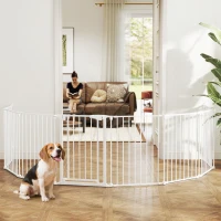 PawHut Barrière de sécurité en métal parc enclos pliable et modulable pour chien et enfant 8 panneaux 61 x 75 cm blanc(m-10)