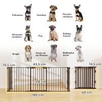PawHut Barrera de Seguridad para Mascotas de 5 Paneles Plegable 300 cm con Cierre Inteligente para Escalera Pasillo Negro(m-3)