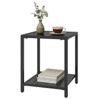 Outsunny Măsuță laterală 45 x 45 cm, rezistentă la intemperii, masă de grădină cu design cu lamele, raft, picioare reglabile, suport 30 kg(m-6)