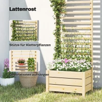 Outsunny Verhoogde plantenbak met spalier hout plantenbak met spalier afvoergat vliesvoering 60 x 39 x 200 cm natuurhout(m-4)