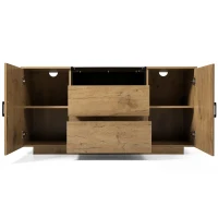 Comodă-sideboard cu 2 sertare, 2 dulapuri cu înălțime reglabilă și compartiment deschis, 140x40x70 cm, Culoare naturală(m-10)