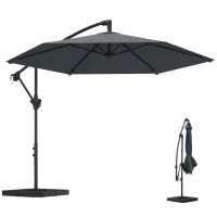 Outsunny Parasol de brazo aprox. Ø300 cm parasol con mecanismo de bloqueo manivela base pesos gris oscuro(m-6)