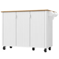 Isla de cocina móvil con encimera abatible, 3 puertas, toallero y estante para especias, 130x45/75x92 cm, Blanco(m-1)