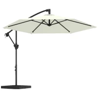 Outsunny Sombrilla offset aprox. Ø300 cm Parasol con mecanismo de bloqueo, manivela, base con pesos, crema(m-1)