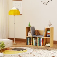 HOMCOM Kinderboekenkast 2-in-1 Kinderrek Speelbank 103 cm incl. Kussens Grijs Naturel(m-2)
