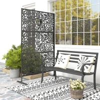 Outsunny Decorative Outdoor Privacy Panel Garden Claustra 3 Panels Floral Pattern Steel 122 x 45 x 198 cm Black(m-4)