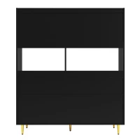 Armario alto para comedor, con puertas de cristal perforado, decoración dorada y amplio almacenamiento por niveles, 145x39x171 cm, Negro(m-10)