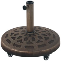 Outsunny 21kg Resin Garden Parasol Base with Wheels, Round Umbrella Stand, Heavy Duty Sun Umbrella Base for 32, 38, 48 mm Umbrella Poles for Deck Poolside, Bronze Tone(m-10)