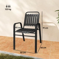 Outsunny Set de 4 chaises de jardin empilables 56x66x91 cm Noir(m-3)