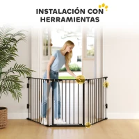 PawHut Barrera de Seguridad para Mascotas de 5 Paneles Plegable 300 cm con Cierre Inteligente para Escalera Pasillo Negro(m-9)