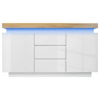 Cassettiera 3 cassetti a LED con 2 Ante per soggiorno e camera da letto, 140x39x81 cm, Bianco(m-2)