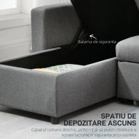 HOMCOM Canapea cu 3 Locuri și Spațiu de Depozitare, Canapea din Material Textil și Perne cu Huse Detașabile, 211.5x146x85 cm, Gri(m-6)
