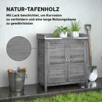 Outsunny Gartenschrank mit Pflanztisch, Holz Geräteschuppen mit verzinkter Arbeitsplatte 2 Regalböden Grau(m-5)