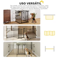 PawHut Barrera de Seguridad para Mascotas de 5 Paneles Plegable 300 cm con Cierre Inteligente para Escalera Pasillo Negro(m-4)