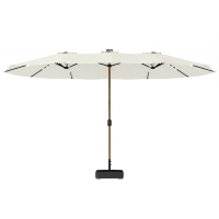 Outsunny Parasol double de jardin 4,6x2,6 m avec 48 lampes LED Base incluse Manivelle Sacs de sable Anti-UV Crème