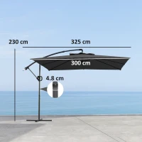 Outsunny Umbrelă laterală pătrată 3 x 3 m cu manivelă, bază încrucișată, umbrelă înclinabilă rotire la 360° țesătură 180 g/m² gri închis(m-3)