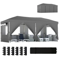 Outsunny Cenador Plegable 3x6 m con Altura Ajustable y Protección UV50+, Gris Oscuro(m-7)