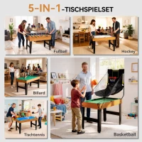 SPORTNOW 5-in-1 Multispiel-Tisch, 53 Zubehör-Teile, Tischfußball, Tischhockey , Tischtennis, Billard, Basketball, Walnuss(m-4)